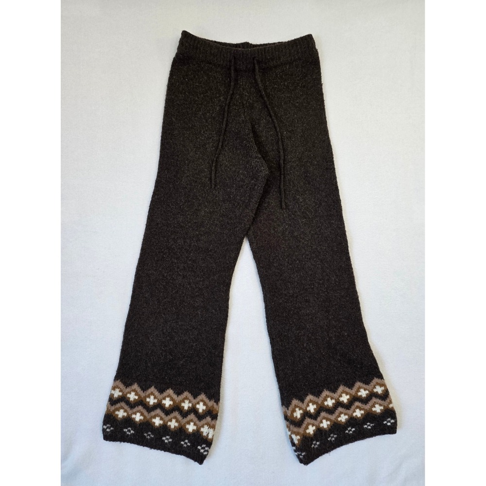 Willow & Wind Fair Isle Knit Lounge Pants S Brown Fuzzy Wide Leg Pajamas Cozy